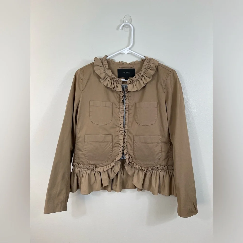 J.Crew Khaki Tan Ruffle Chino Jacket Cotton Casual Size 2 - Picture 1 of 14